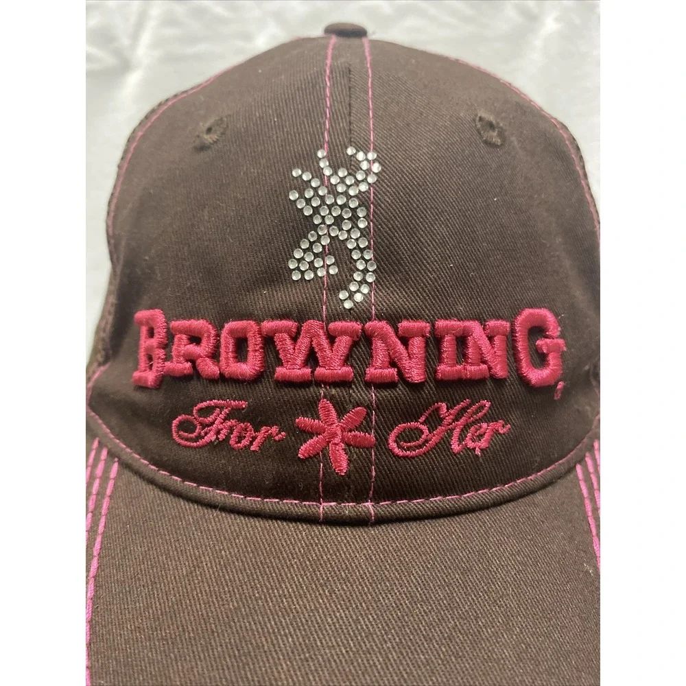Browning Buckmark For Her Brown Pink with Rhinestone Logo Mesh Strapback Hat Cap